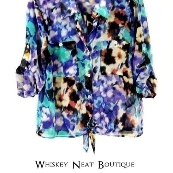 Ellen Tracy Front Tie Knot Button Down Top Small 7 0013 - Picture 2 of 4